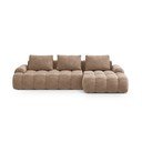 Divano angolare marrone chiaro allungabile/con contenitore (con penisola a destra/con chaise lounge) con rivestimento in velluto Linz – Cosmopolitan Design