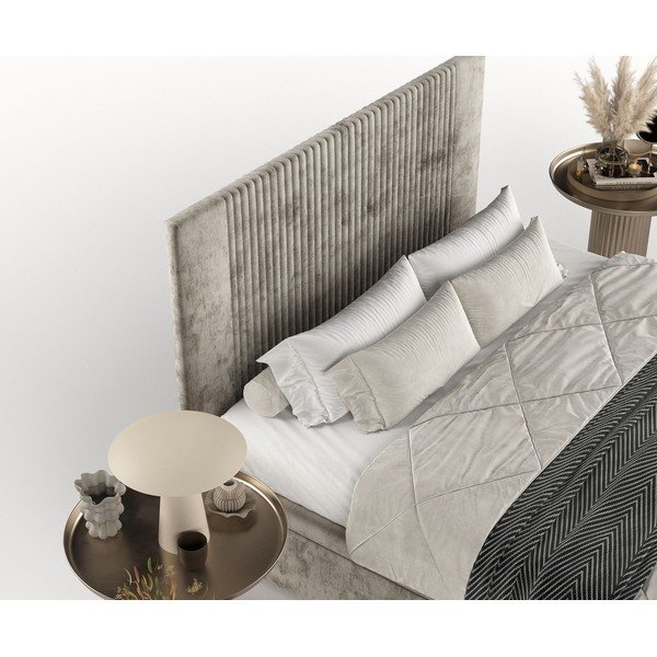 Letto matrimoniale imbottito beige con spazio contenitivo 200x200 cm Mavel - Maison de Rêve-image-1