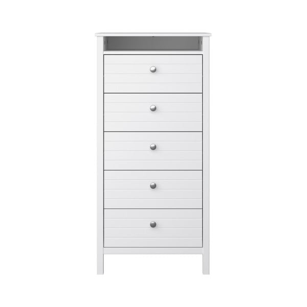 Cassettiera stretta bianca con 5 cassetti New York, altezza 120 cm - Steens