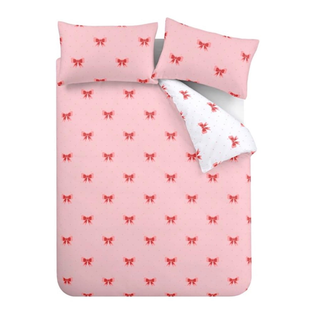 Set copripiumino e federa rosa per letto matrimoniale 200x200 cm Dotty Bows – Sassy B | Biancheria da letto