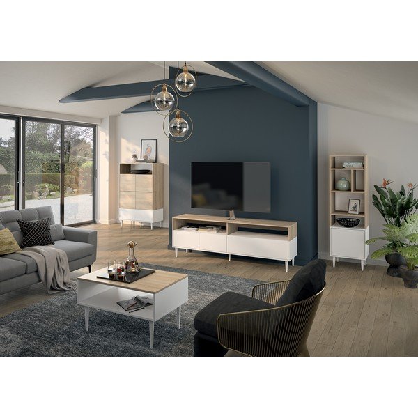 Tavolino bianco con piano in rovere 80x47 cm Horizon - TemaHome-image-1