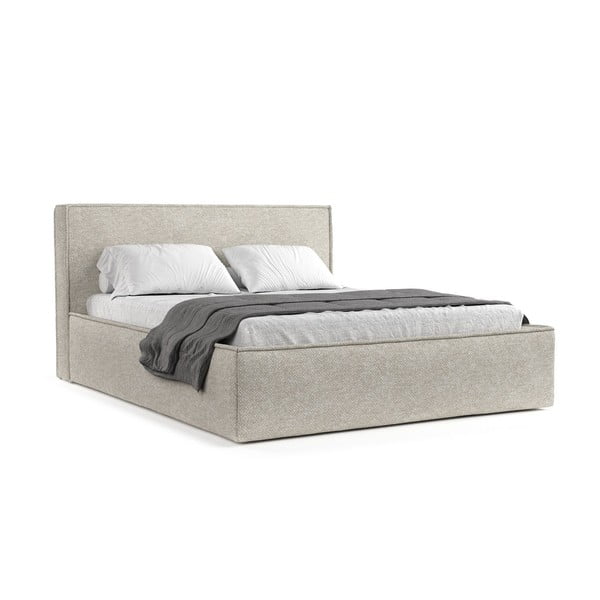 Letto matrimoniale beige imbottito con spazio contenitivo con griglia inclusa 180x200 cm Lounge L – Maison de Rêve