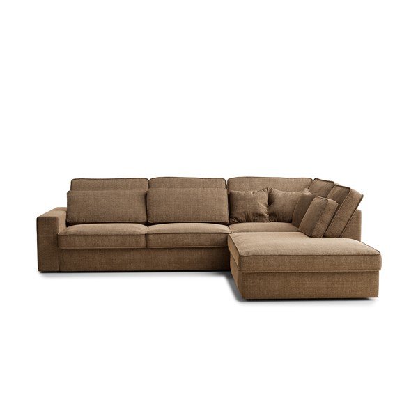 Divano angolare marrone chiaro (con penisola a destra/a L) con rivestimento in ciniglia Kirou – Maison de Rêve