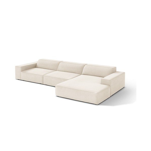 Divano angolare componibile color crema (con penisola a destra/con chaise lounge) con rivestimento in velluto Jodie – Micadoni 