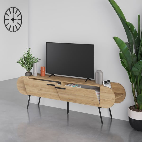 Tavolo TV in rovere naturale 195x57 cm Saluso - Marckeric-image-2