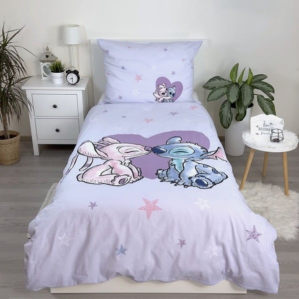 Biancheria da letto per bambini in cotone per letto singolo 140x200 cm  Lilo and Stitch "Heart" – Jerry Fabrics-image-1