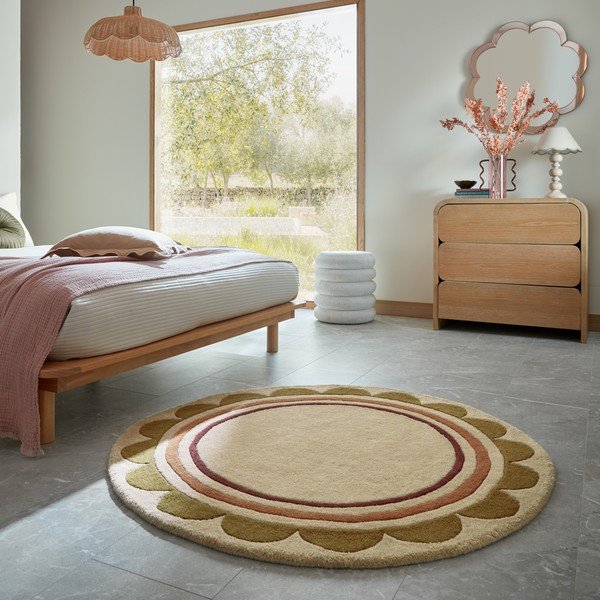Tappeto rotondo di colore naturale in lana tessuto a mano ø 120 cm Lois – Flair Rugs-image-1