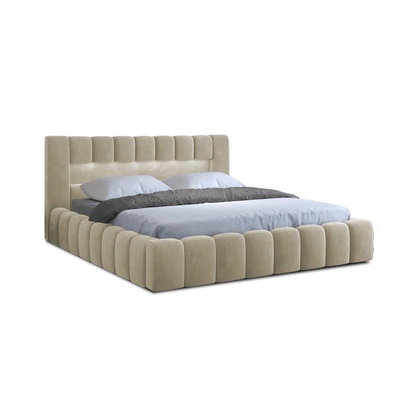 Letto matrimoniale imbottito beige con contenitore con rete inclusa 160x200 cm Lamica – ELTAP
