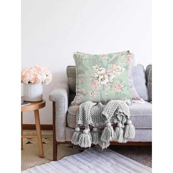 Federa verde in misto cotone Blossom, 55 x 55 cm - Minimalist Cushion Covers-image-2