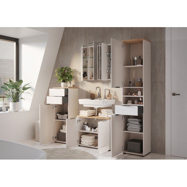 Mobile per bagno color crema lucido alto/stretto 39x190 cm Tavira – Germania-image-4