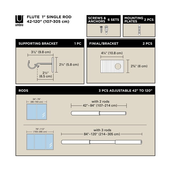 Bastone per tende color argento opaco in acciaio regolabile 107 - 305 cm Flute – Umbra-image-4