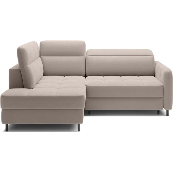 Divano angolare marrone chiaro allungabile/con contenitore (con penisola a sinistra/a L) e rivestimento in velluto Barea – ELTAP