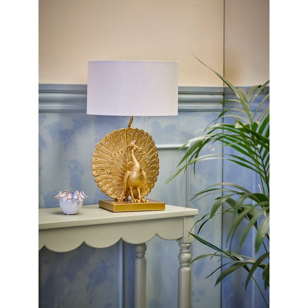 Lampada da tavolo dorata con paralume in tessuto (altezza totale 58,5 cm) Peacock – Bloomingville-image-1