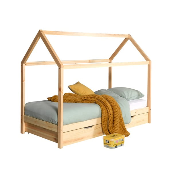 Letto per bambini in legno di pino con letto estraibile e contenitore in colore naturale 90x200 cm DALLAS - Vipack