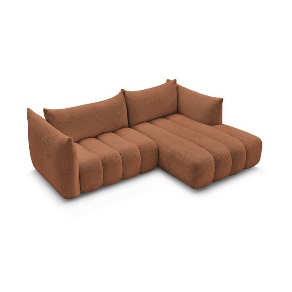 Divano angolare arancione (con penisola a destra/con chaise lounge) con rivestimento in bouclé Azra – Bobochic Paris-image-4