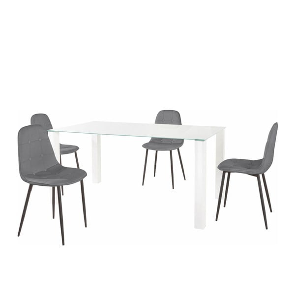 Set di tavolo da pranzo e 4 sedie grigie Dante, lunghezza tavolo 160 cm - Støraa