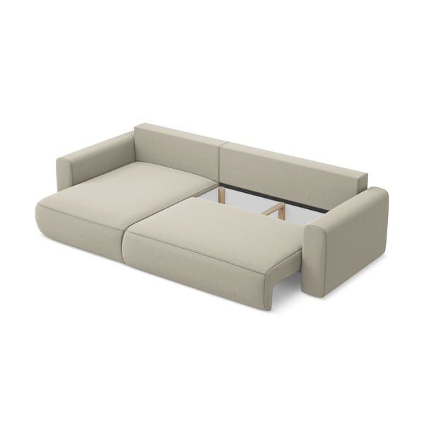 Divano angolare beige allungabile/con contenitore (con penisola a sinistra/con chaise lounge) con rivestimento in velluto Kapua – Makamii-image-3