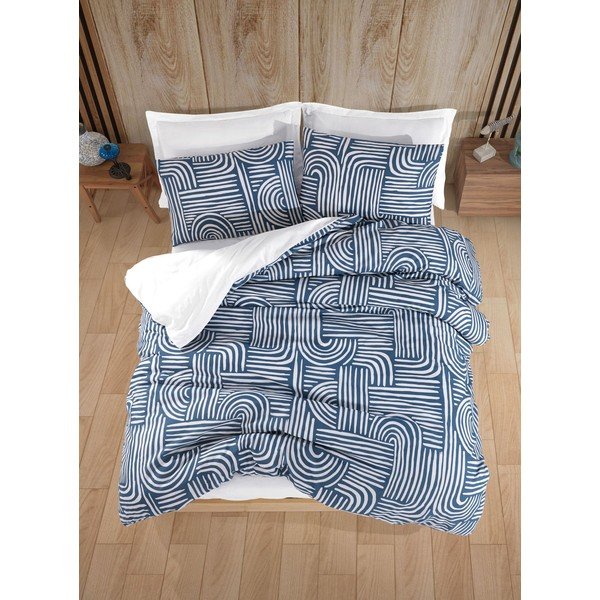 Set copripiumino e federa blu per letto singolo 200x140 cm Line Art  – Mijolnir