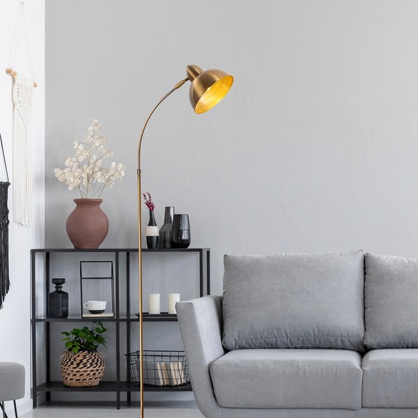 Lampada da terra color ottone con paralume in metallo (altezza totale 162 cm) Marzeo – Opviq lights-image-1