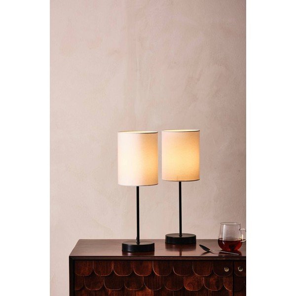 Lampada da tavolo bianca/nera in tessuto (altezza totale 45 cm) Seth – Jotex-image-1
