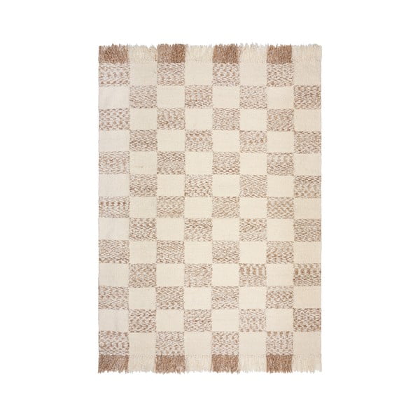 Tappeto color crema/di colore naturale in misto lana tessuto a mano 160x230 cm Eric Checkboard – Flair Rugs