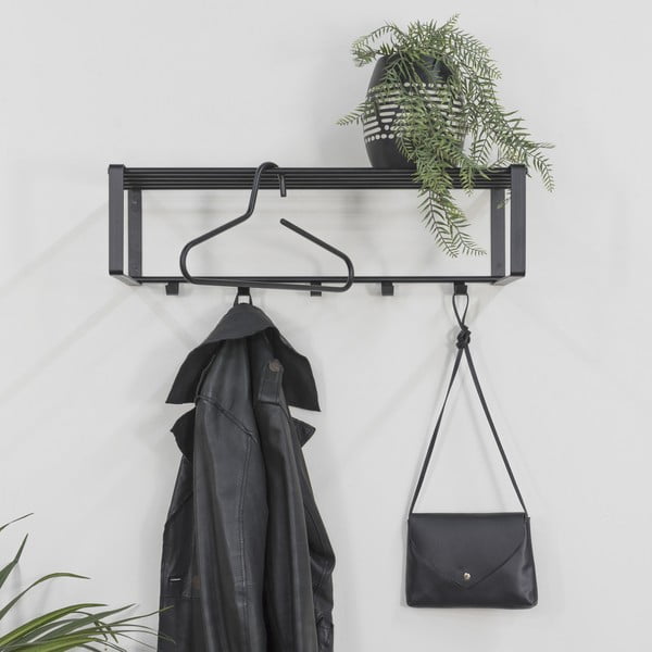 Attaccapanni da parete nero in metallo con scaffale 70 cm Rex – Spinder Design-image-1