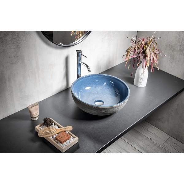 Lavabo rotondo blu/grigio in ceramica ø 41 cm Priori – Sapho-image-1
