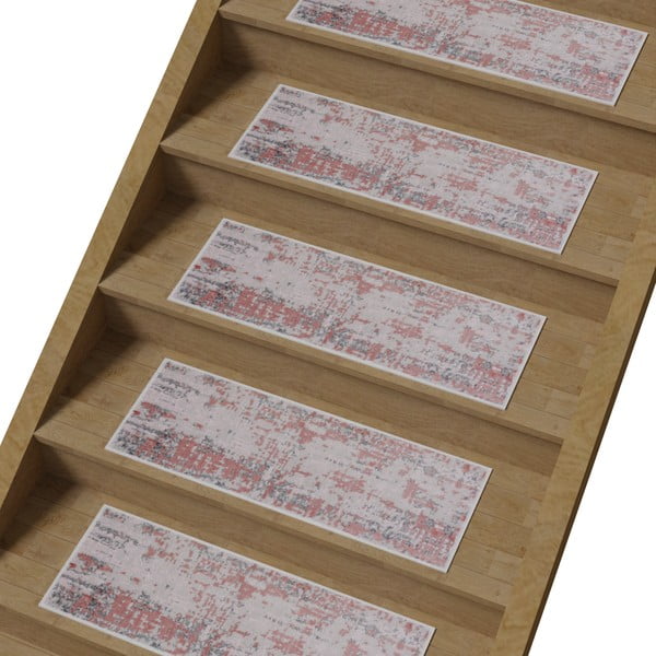 Passatoia per scale rosa e grigio in cotone set da 16 pz 25x65 cm Milano Pembe - Vitaus-image-1