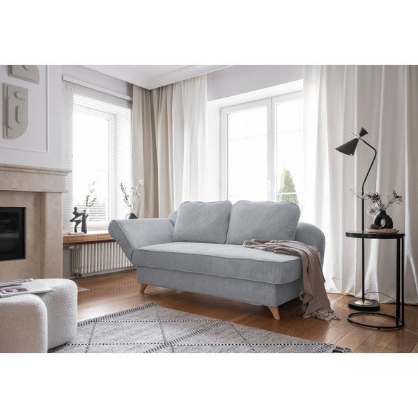 Chaise longue grigio chiaro (con penisola a sinistra) con rivestimento in velluto a coste Chic Charlotte – Miuform-image-4