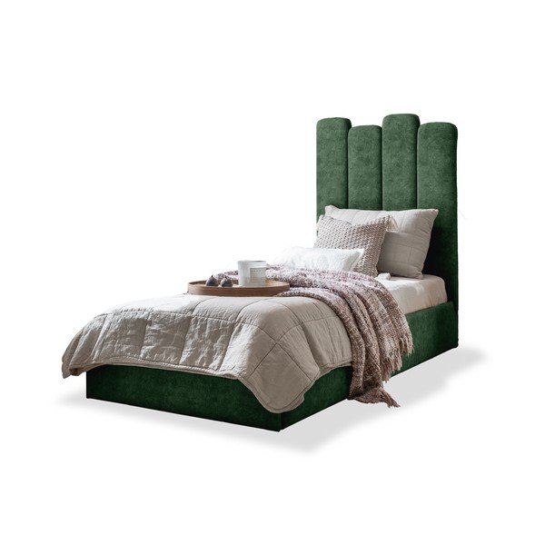 Letto singolo imbottito verde con contenitore con griglia 90x200 cm Dreamy Aurora - Miuform-image-2