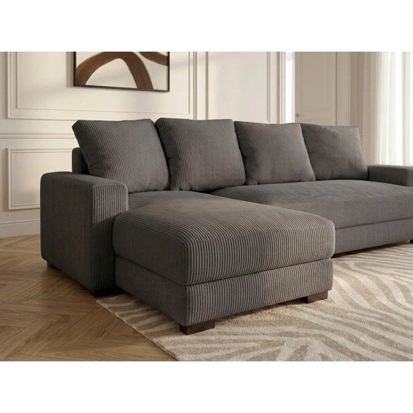 Divano angolare grigio scuro allungabile/con contenitore (con penisola a sinistra/con chaise lounge) con rivestimento in velluto a coste Campi – Bobochic Paris-image-3