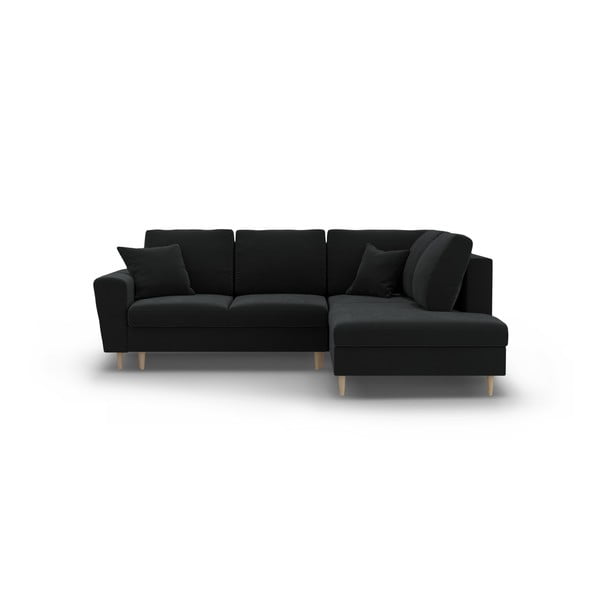 Divano angolare nero allungabile e con contenitore (con penisola a destra/a L) con rivestimento in velluto Kyoto – Cosmopolitan Design
