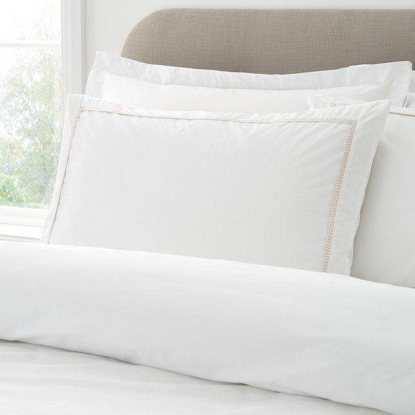 Set copripiumino e federa bianco/beige in percalle di cotone per letto matrimoniale 3 pezzi 200x200 cm Contrast Trim – Bianca-image-3