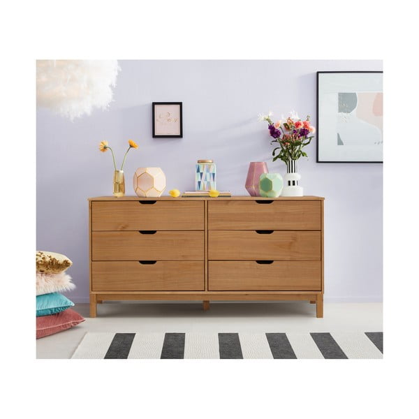 Cassettiera bassa in legno di pino in colore naturale 150x75 cm Post - Støraa-image-1