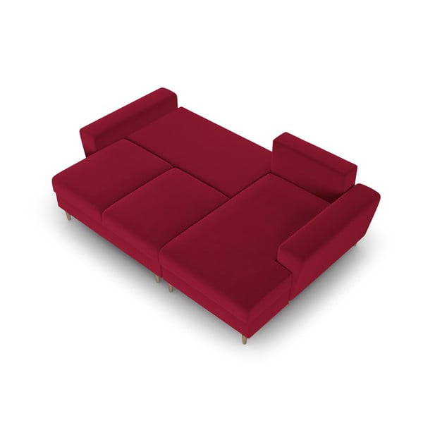 Divano angolare rosso allungabile e con contenitore (con penisola a destra/con chaise lounge) con rivestimento in velluto Kyoto – Cosmopolitan Design-image-2