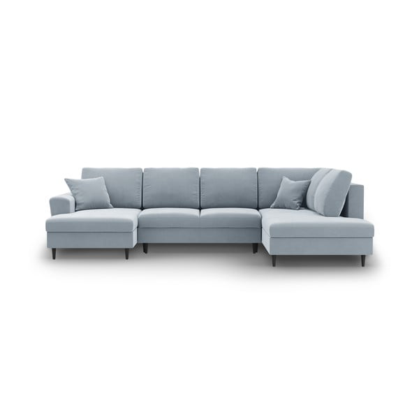 Divano angolare azzurro allungabile e con contenitore (con penisola a destra/a U) con rivestimento in velluto Kyoto – Cosmopolitan Design