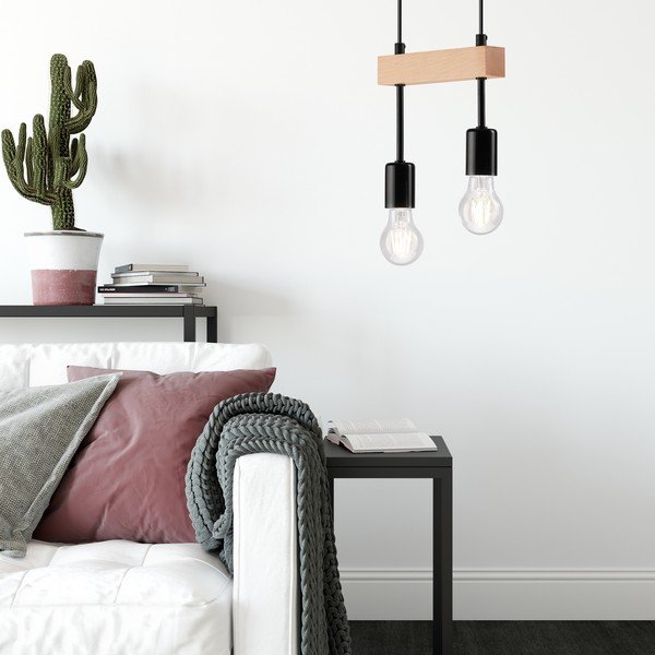 Lampadario nero/di colore naturale Orazio – LAMKUR-image-1