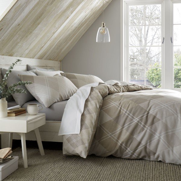 Biancheria da letto beige per letto matrimoniale 200x200 cm Argyle - Catherine Lansfield-image-1