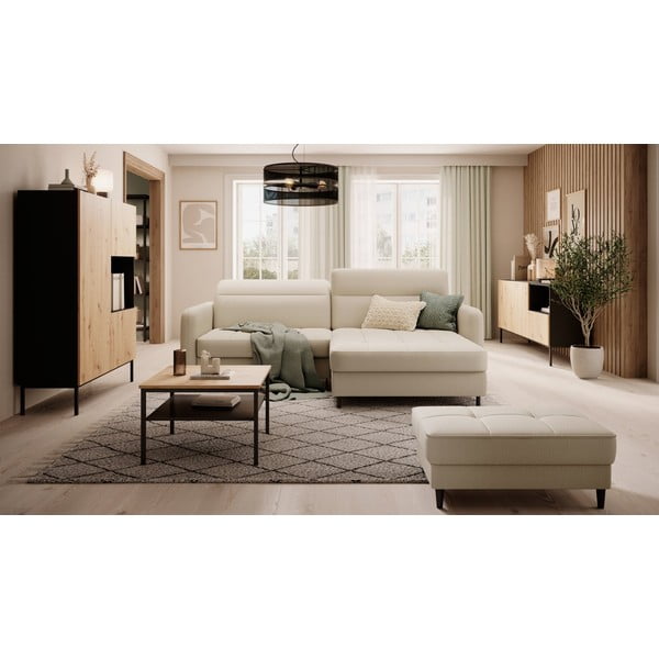 Divano angolare beige allungabile/con contenitore (con penisola a destra/con chaise lounge) e rivestimento in velluto Gomsi – ELTAP-image-1