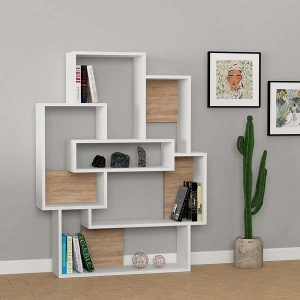 Libreria bianca con dettagli in rovere Barce White Oak - Decortie-image-1