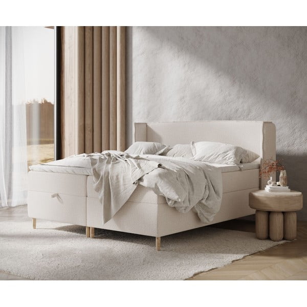 Letto boxspring crema con spazio contenitivo 200x200 cm Monpelli - Maison de Rêve-image-1