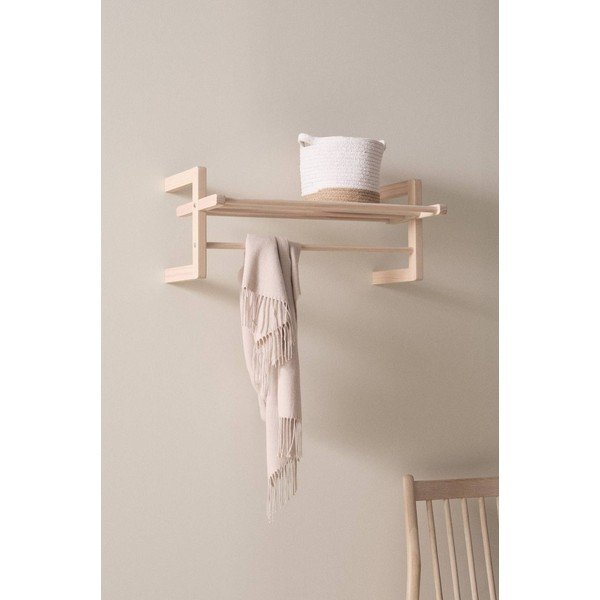 Attaccapanni da parete colore naturale chiaro in pino massiccio con scaffale 70 cm Eddison – Jotex-image-1