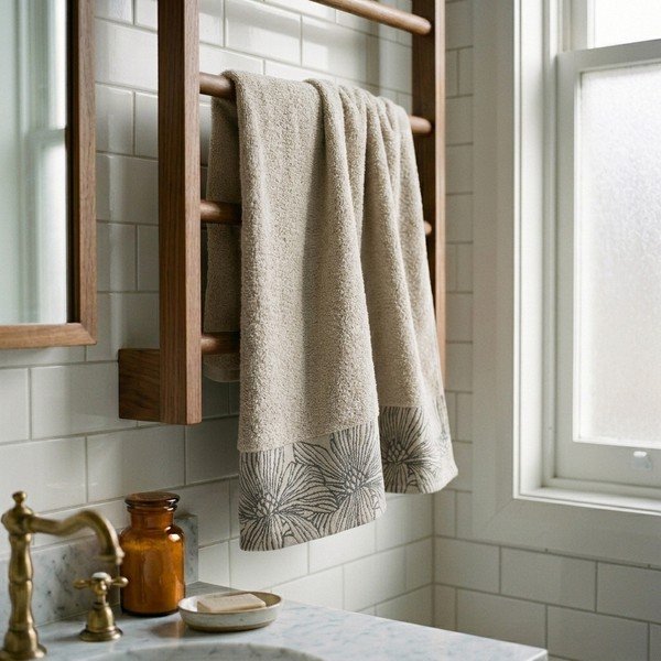 Asciugamano tipo terry avorio in cotone 70x140 cm Valencia – My House-image-1