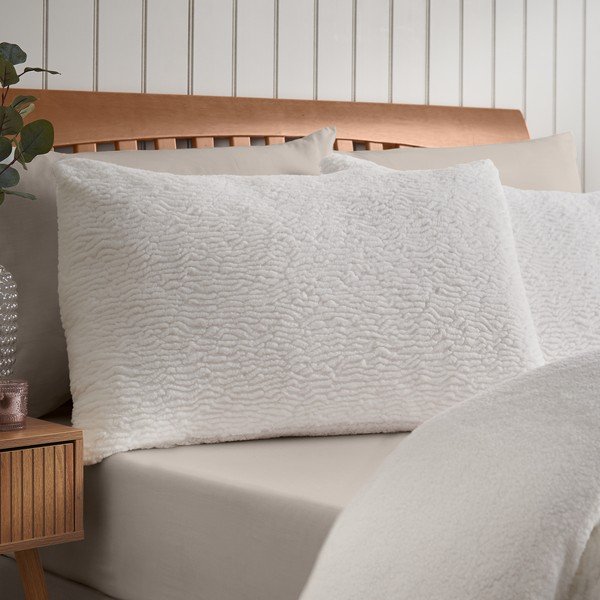 Set copripiumino e federa color crema per letto singolo 135x200 cm Textured Wave Faux Fur – Catherine Lansfield-image-2