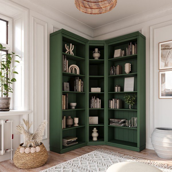 Libreria verde in pino massiccio 85x219x56 cm Anita – Støraa-image-2