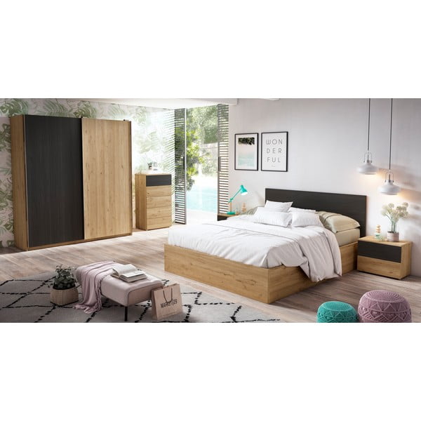 Comodino in rovere nero/naturale Care - Marckeric-image-1