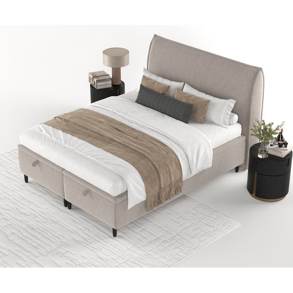 Letto matrimoniale imbottito grigio e beige con contenitore 140x200 cm Pearl - Maison de Rêve-image-3