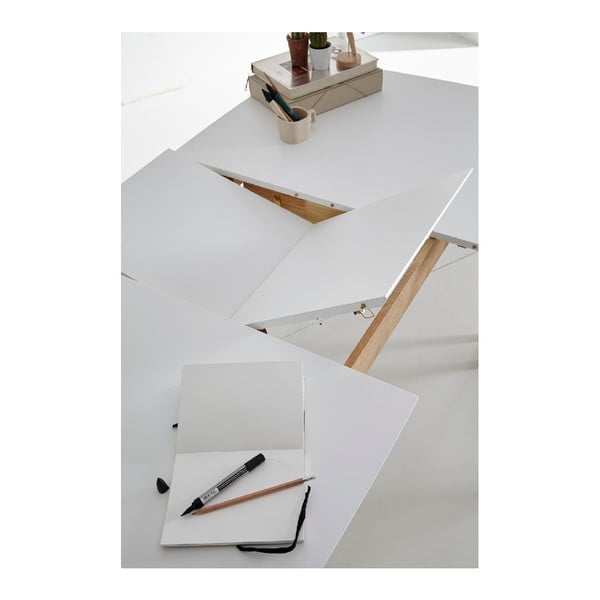 Tavolo da pranzo pieghevole bianco con base in legno di gomma, lunghezza 120 cm Enma - sømcasa-image-4
