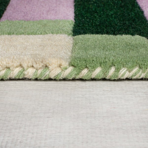 Tappeto verde in lana e viola tessuto a mano 200x290 cm Kai Wool Border - Flair Rugs-image-4