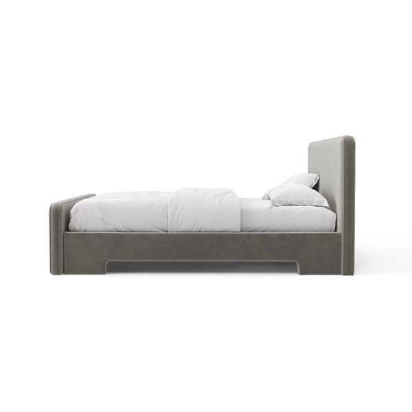 Letto matrimoniale imbottito grigio con rete inclusa 140x200 cm Eda – Micadoni -image-3